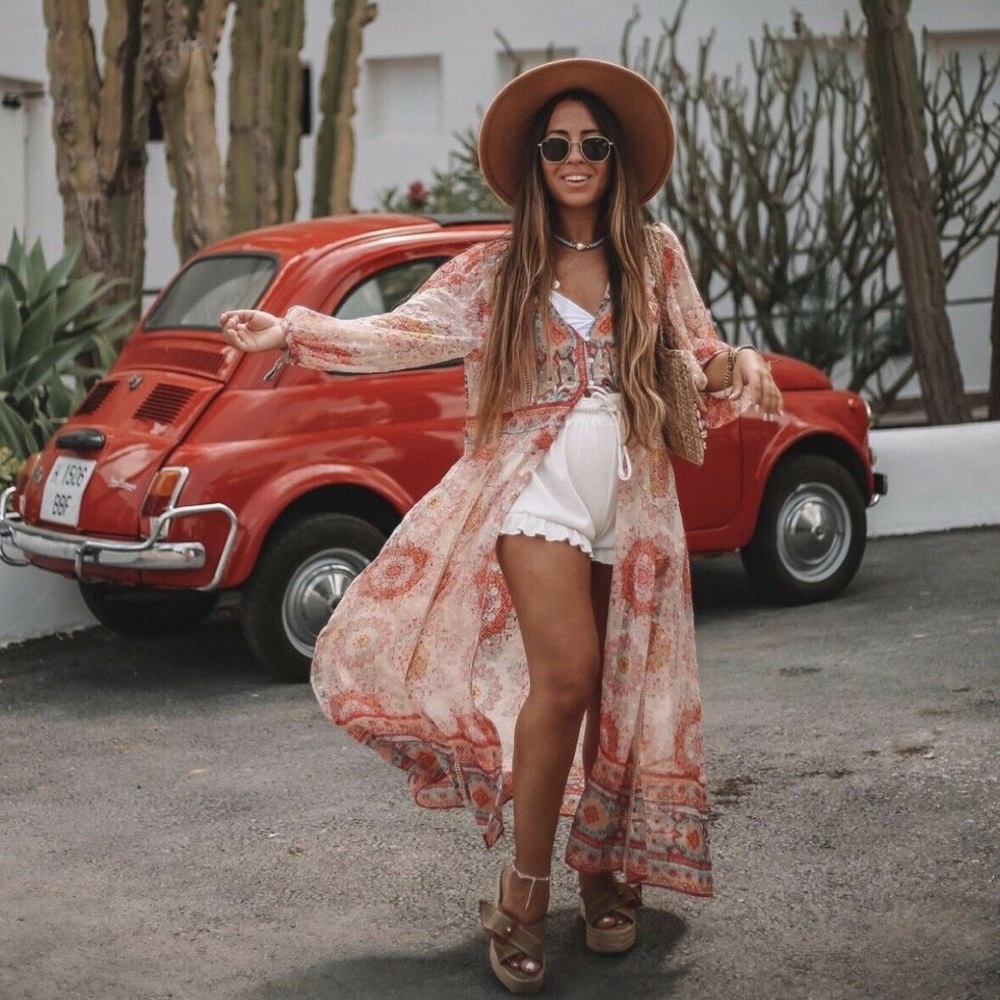 ZARA LACE INSERT PRINTED KAFTAN